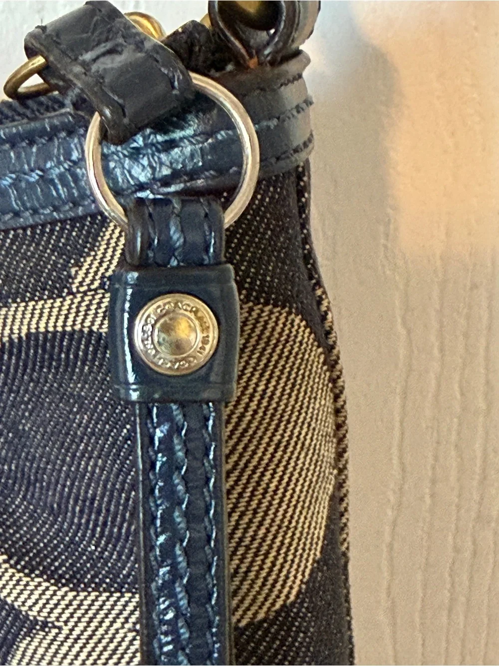 Coach Signature Hobo Shoulder Bag Navy Blue & Tan